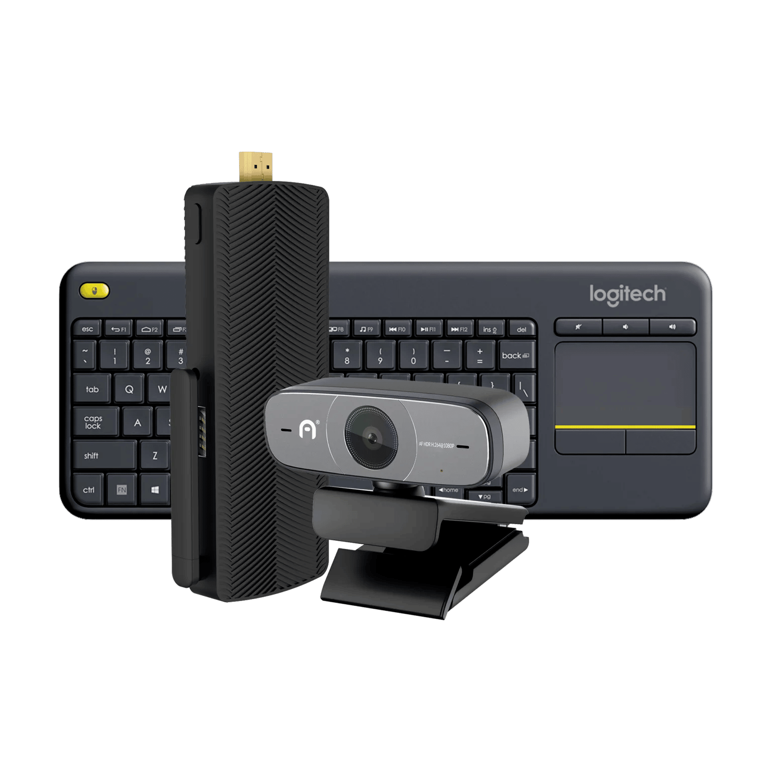 Access4 Mini PC Stick + Logitech Keyboard + Camera