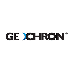 The Geochron logo features the word "GEOCHRON" in black capital letters, with a blue crescent shape inside the letter "O".