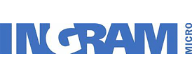 Blue and white Ingram Micro logo with bold, uppercase letters and partially visible text on the right side.