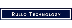 A rectangular logo with a dark blue background featuring the white text "RULLO TECHNOLOGY" in all capital letters.