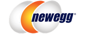 Newegg logo featuring two white eggs with an orange accent and the word "newegg" in dark blue lowercase letters.