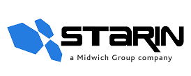 Starin logo with blue geometric shapes on the left and the text "STARIN a Midwich Group company" in black on a white background.