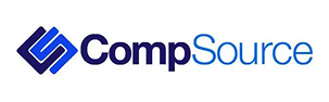 CompSource logo with a blue geometric icon to the left of the company name, which is written in dark blue and light blue text.