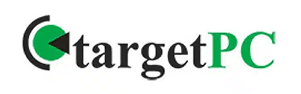 Logo for "targetPC" with a green and black target graphic to the left of the text; "target" is in black, "PC" in green.