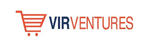 Logo featuring an orange shopping cart icon next to the text "VIRVENTURES," with "VIR" in navy blue and "VENTURES" in orange.
