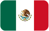 The flag of Mexico with vertical green, white, and red stripes and a national emblem featuring an eagle eating a snake on a cactus in the center.