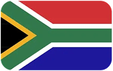 South African flag featuring horizontal bands of red, blue, and green, separated by white stripes, with a black triangle and a yellow Y-shape.