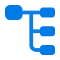 A blue and white square icon featuring a blue arrow pointing to the right.