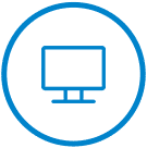 Blue outline icon of a computer monitor inside a blue circle on a light gray background.