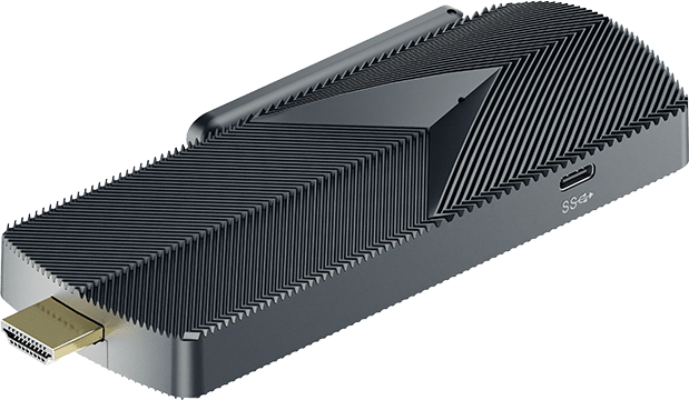 A black Access Pro streaming device with textured diagonal grooves, a USB-C port, and a microSD card slot labeled "SD card" on the side, designed for seamless Twin Lake connectivity.