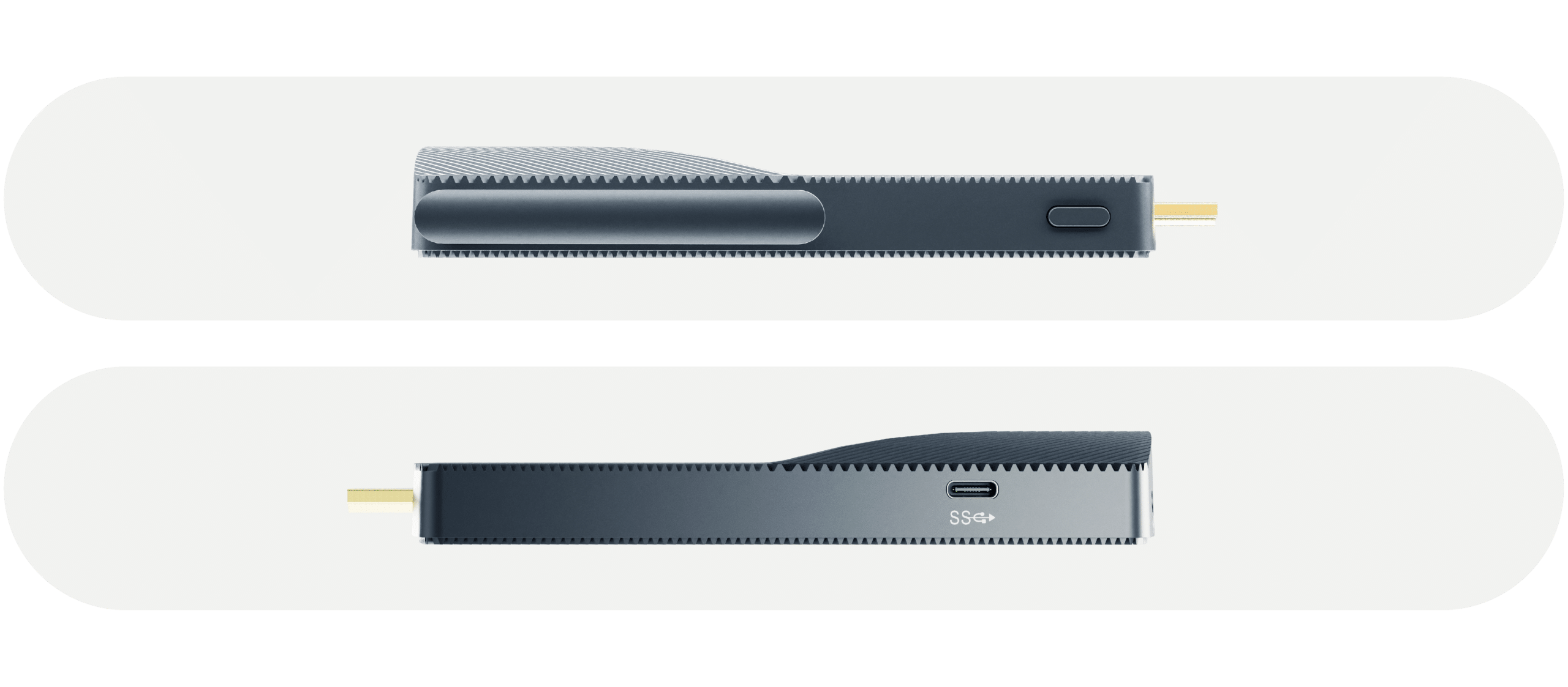Azulle Access PRO mini PC stick close-up showing USB 3.0 and HDMI 2.0 ports